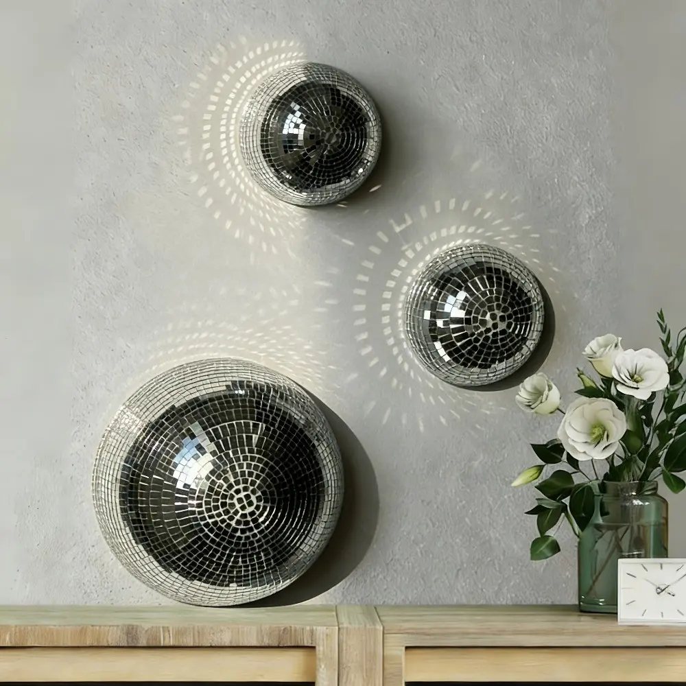 3-Piece Disco Ball Wall Decor Set, Shiny Reflective Disco Ball Hanging Ornament, Wedding Birthday Decoration, Perfect for Weddings, Parties, Halloween, New Year, Valentine's Day