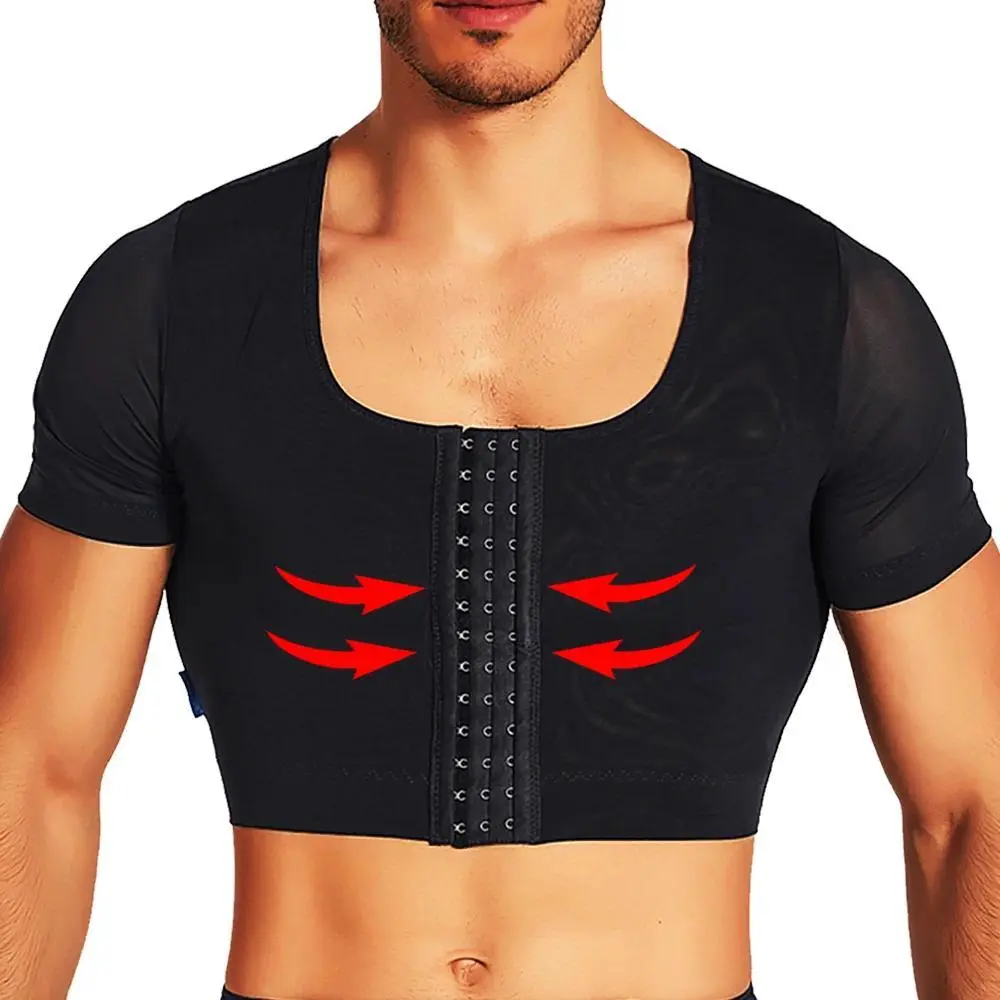 Men's Chest Short Sleeves Sweat Chest Tight-fitting Underwear Body Shaper Corset Support Belt Chest Compression Shapewear Tops
