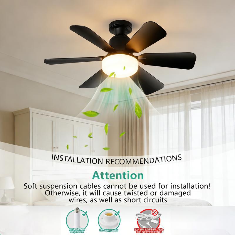 20.5" E27 Socket Ceiling Fan Light 30W-3-Speed Dimmable LED Fan Light,Silent Remote Control for Kitchen Garage Workshop