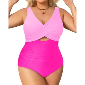 Aqua Eve Women Plus Size One Piece Swimsuits V Neck Tummy Control Bathing Suits Cut Out Swimwear Solid Black 14W
