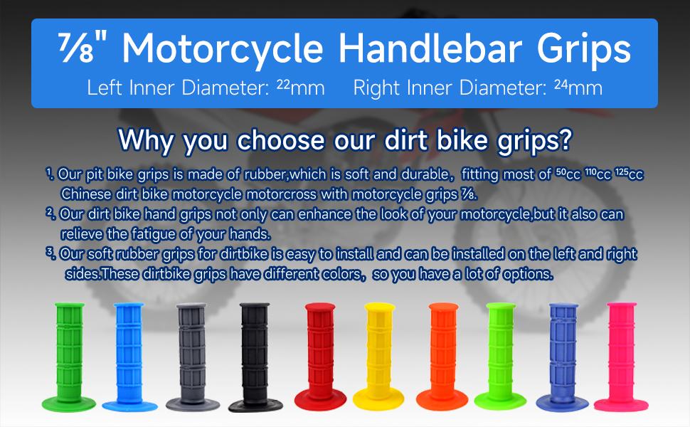7/8 Inches Universal Motorcycle Grips Hand Grips for CRF50 CRF125 YZ80 YZ85 YZ250 KLX110 TTR125 SSR125 Pit Dirt Bike Off Road Parts Blue Rubber