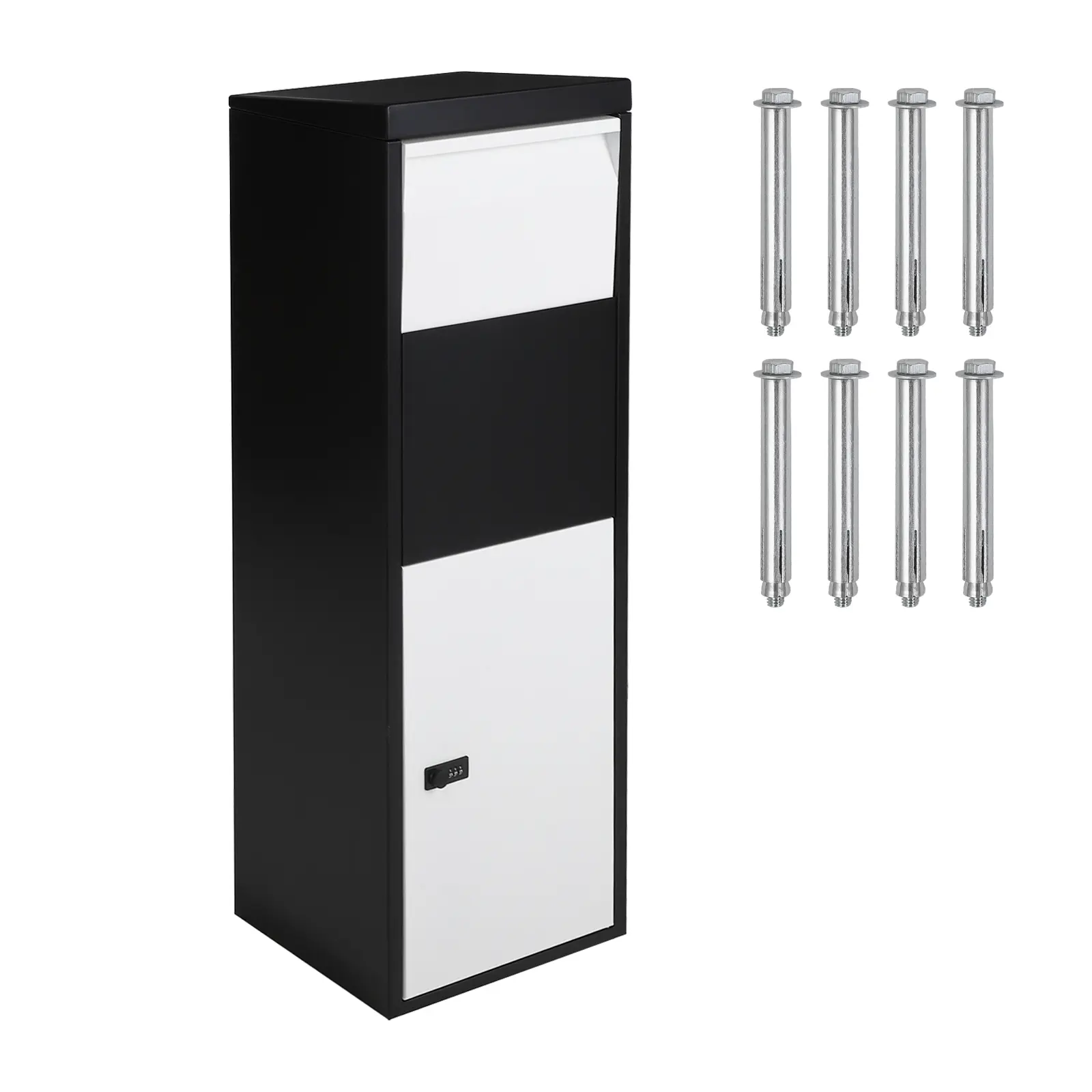 Anti-Theft Outdoor Package Drop Box - Galvanized Steel Secure Mailbox with Code Lock, Weather-Resistant, Wall Mount Parcel Delivery Box for Porch, Black/White