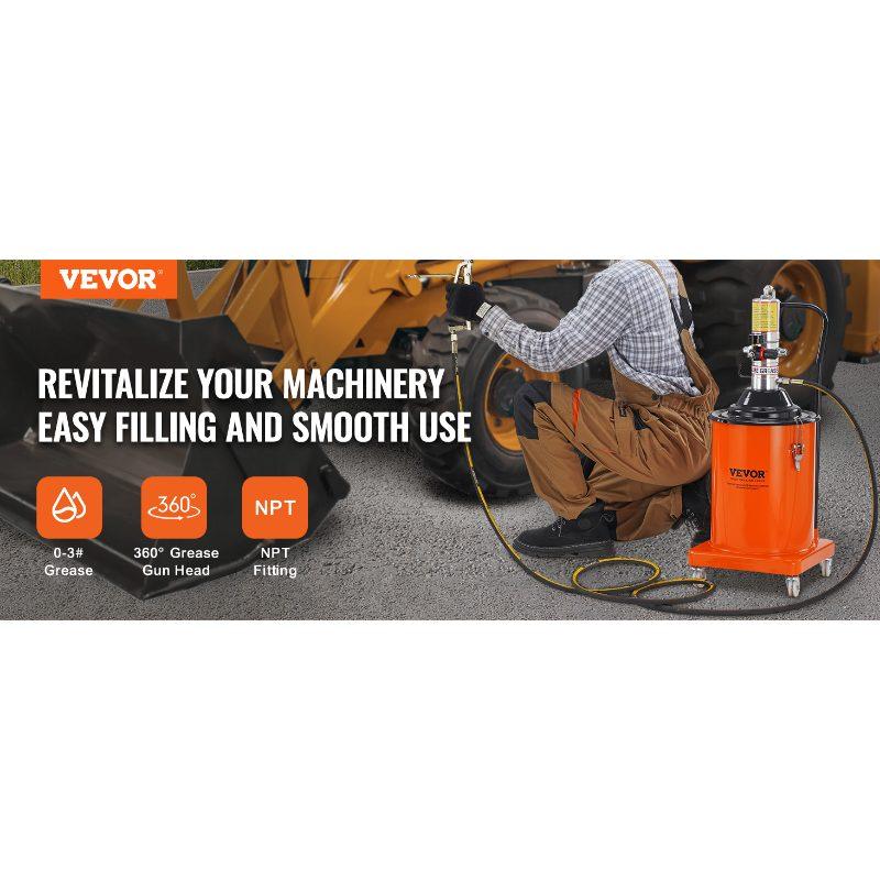 VEVOR Grease Pump, 5 Gallon 20L, Air Operated Grease Pump with 13 ft High Pressure Hose and Grease Gun, Pneumatic Grease Bucket Pump with Wheels, Portable Lubrication Grease Pump 50: 1 Pressure Ratio