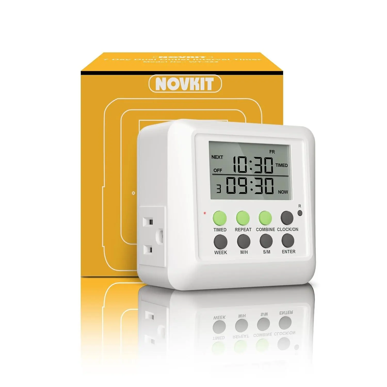 3-in-1 Dual Outlet Timer Plug with Interval Cycle for Indoor, 7 Day 24 Hour Programmable Digital Repeat Timer Switch (15A, 1875W)