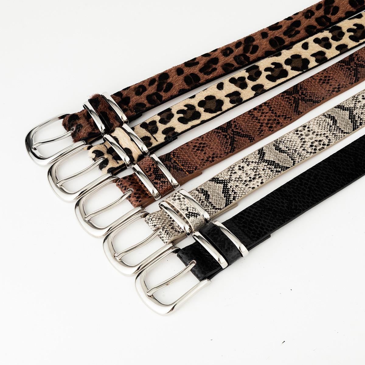 Four-season Y2K pin buckle snake print belt, spicy girl leopard print subculture millennium accessory, simple punk leather belt for women