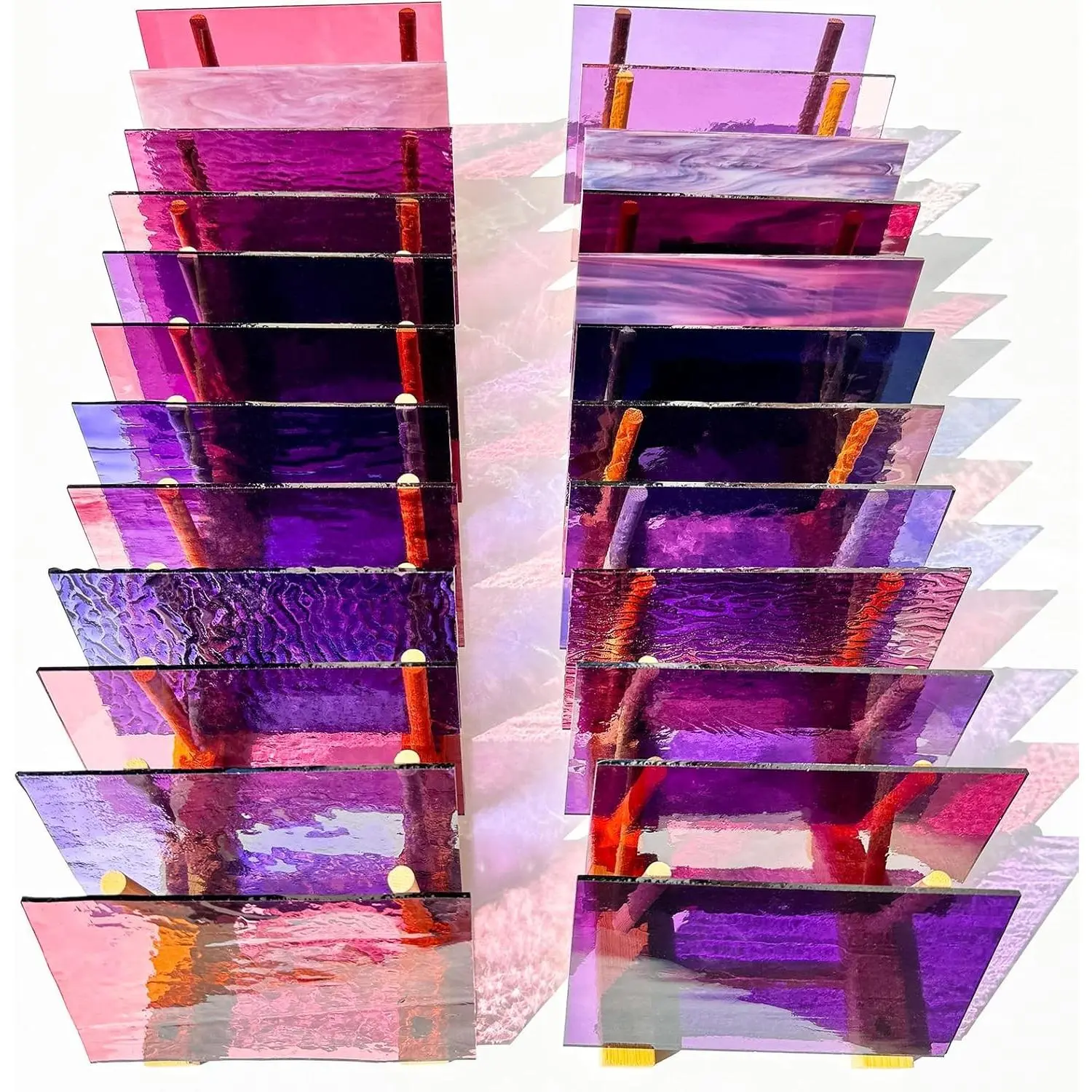 24 Sheets 6 X 4 Inches Stained Glass Sheets, Purple & Pink Shades Mosaic Tiles, Stained Glass Supplies for DIY Crafts Mosaic Art Glass Projects