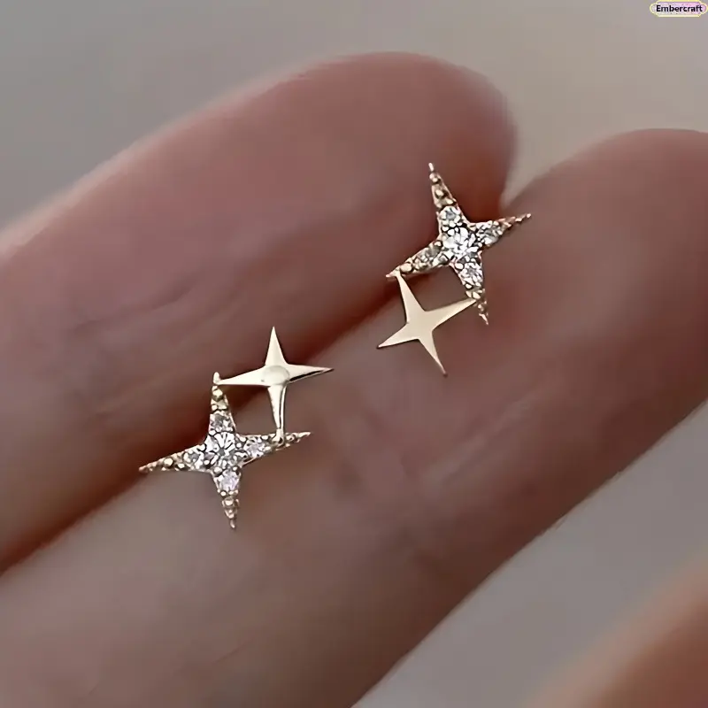 Dainty Star Stud Earrings for Women, Aesthetic Sparkling CZ Star Jewelry with Minimalist Design, Lightweight Everyday Wear Earrings, Elegant Tiny Statement Earrings for Wedding, Vacation, Date Night & Gift for Girlfriend, Wife or Friends