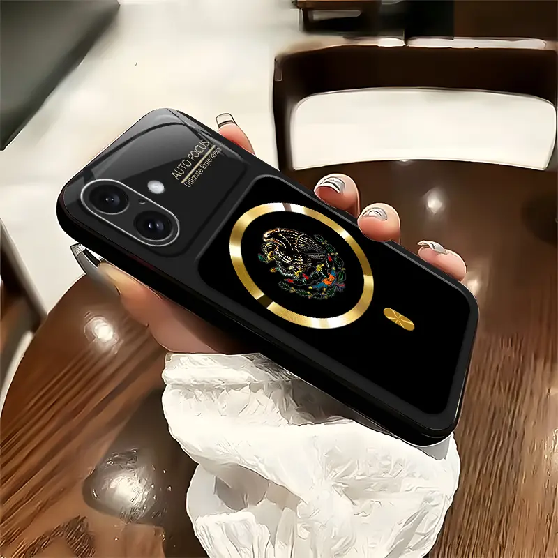 MagSafe Magnetic Charging Glass Phone Case for iPhone 16, Mexican Eagle Ethnic Totem Vintage Latin Culture Print, Shockproof Wear-Resistant Unisex Protective Mobile Phone Accessory -XS9527, Accessories