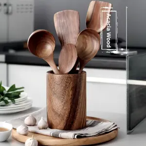 5/6PCS Premium Wood Kitchenware Set with Ergonomic Handles Purely Natural Eco Friendly Material Includes Spoon, Tablespoon and Saute Spatula, Heat Resistant, Easy To Clean, Durable Cooking Tools for Nonstick Pans Utensils Wooden Cookware Stirring