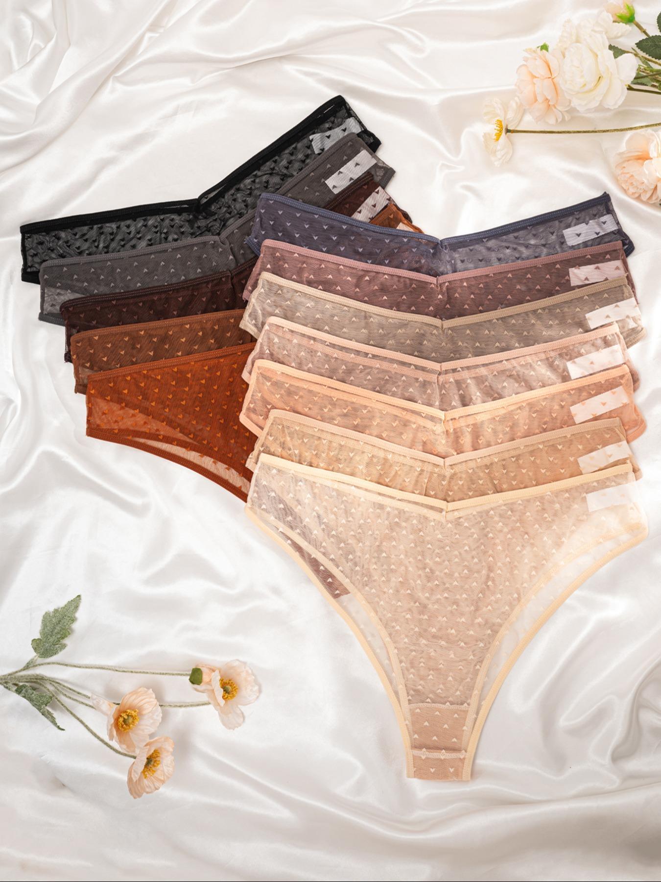 【Plus Size】all Over Heart Print Bow Front Sheer Thong, Pastel Underwear for Women, Soft Comfy Feminine Breathable Panty Thong Bottom for Daily Wear, Panties for Women, Women's Underwear for All Seasons