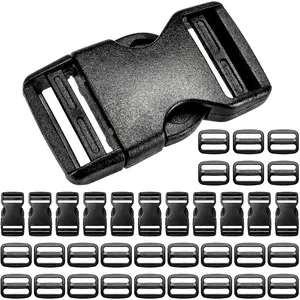 12 Set 1 inch Buckles for Straps with 24 count Tri-glide Slide Clip, Quick Side Release Buckle Fit 1 Inch Wide Nylon Strap,Plastic Buckle  for Backpack Fanny Pack Belt