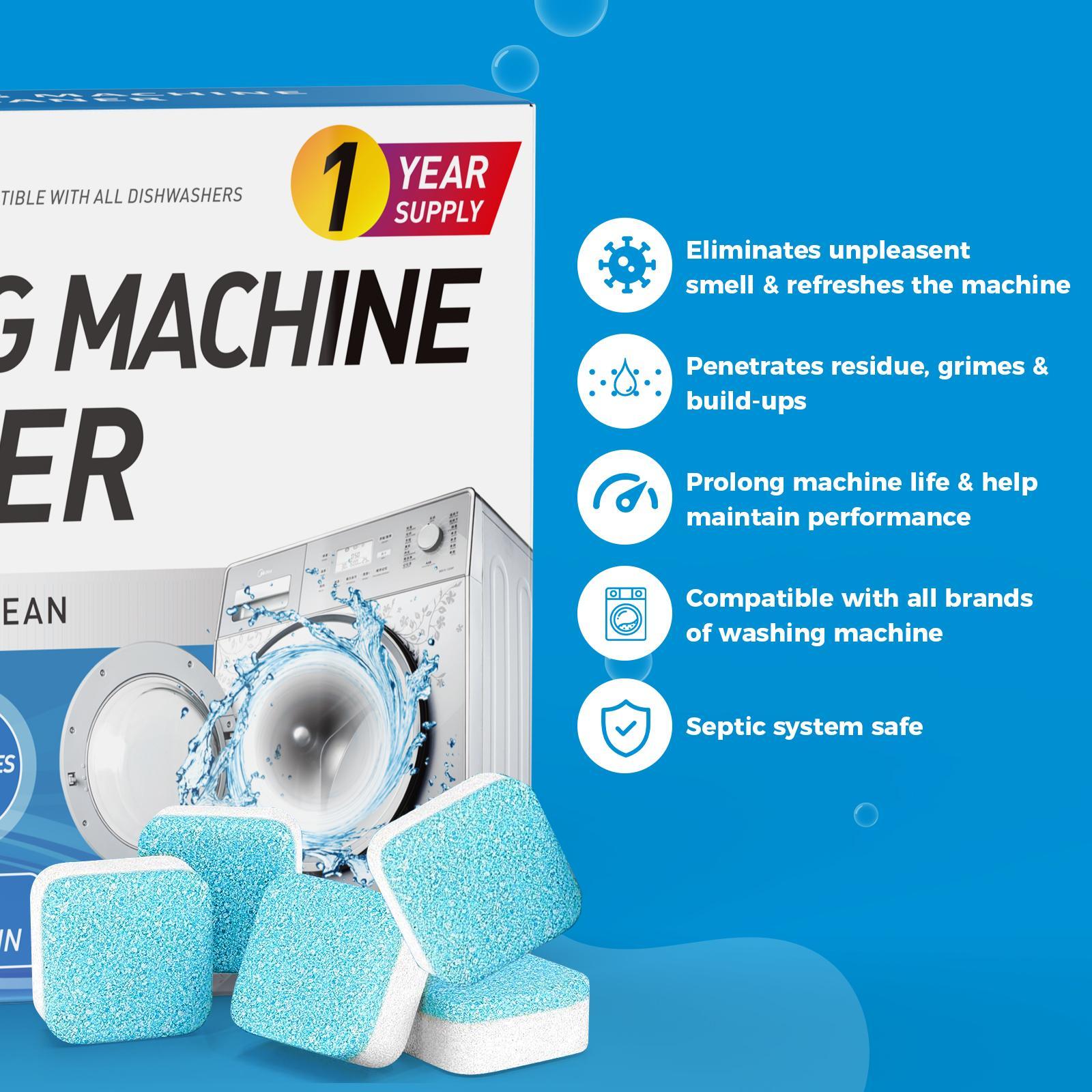 ACIGEA 24PCS Washing Machine Cleaner - Deep Cleaning, Descaling & Deodorizer for Drum & Washing Tub Internal Seals, 1 Year Supply,Deep Cleaning Tablets For HE Front Loader & Top Load Washer