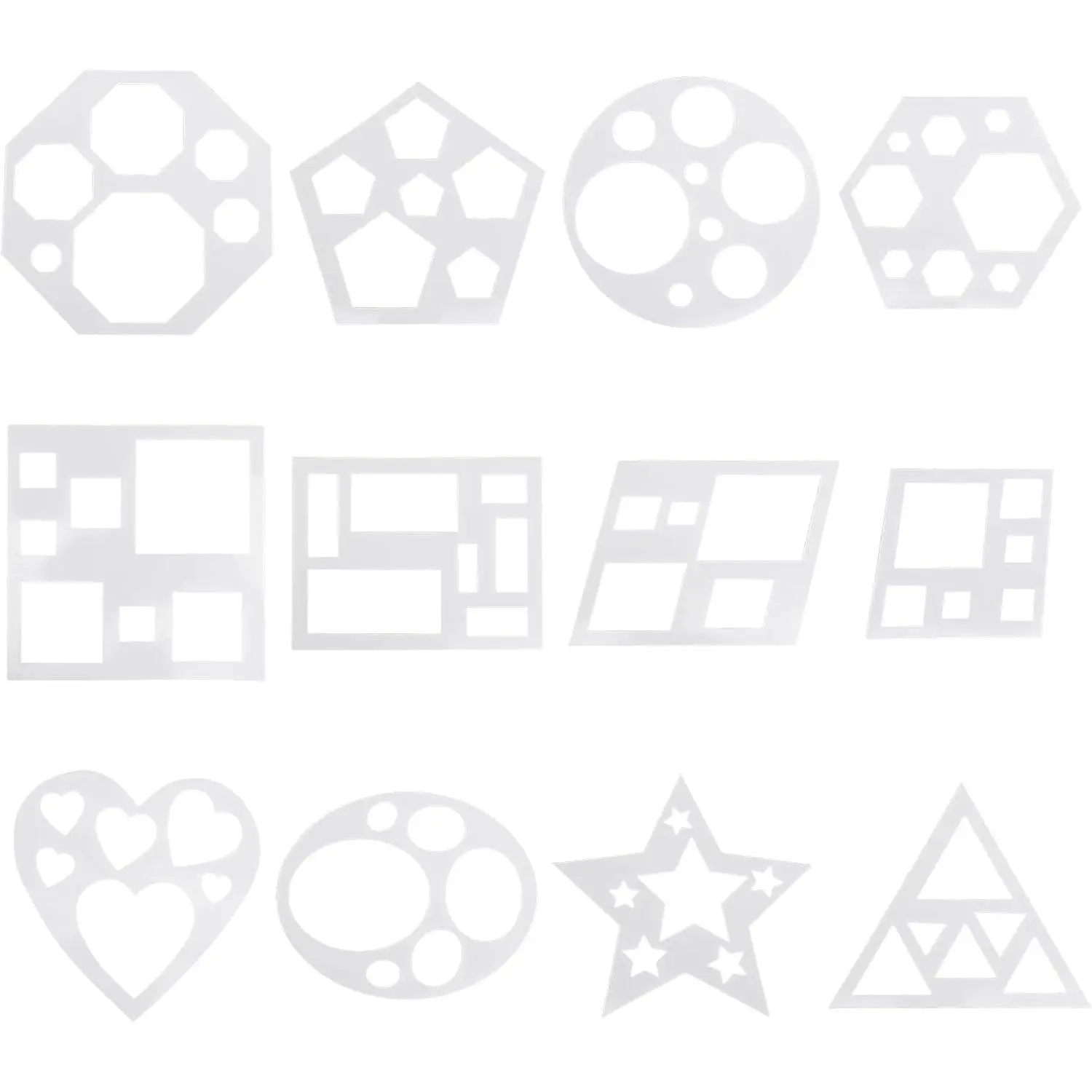 12 count Mini Drawing Stencil Geometric Stencils Circle Square Heart  Template Set for Painting  Shape Tracing Simple Drawing Stencils for Classroom Painting DIY Craft (3x3 Inches)