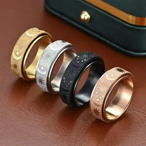 360-Degree Rotatable Star-Moon-Sun Artificial Gemstone Ring, Retro Scrolling Stackable Ring for Stress Relief, Ideal Birthday Gift Jewelry Accessory, Rings, Scrolling Ring