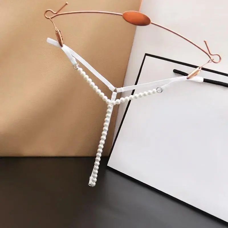 Women's Sexy Lingerie G-String, T-Shaped Crotchless Pearl-Beaded Underwear in a Polyamide and Elastane Blend, Low-Waist, Plus Size