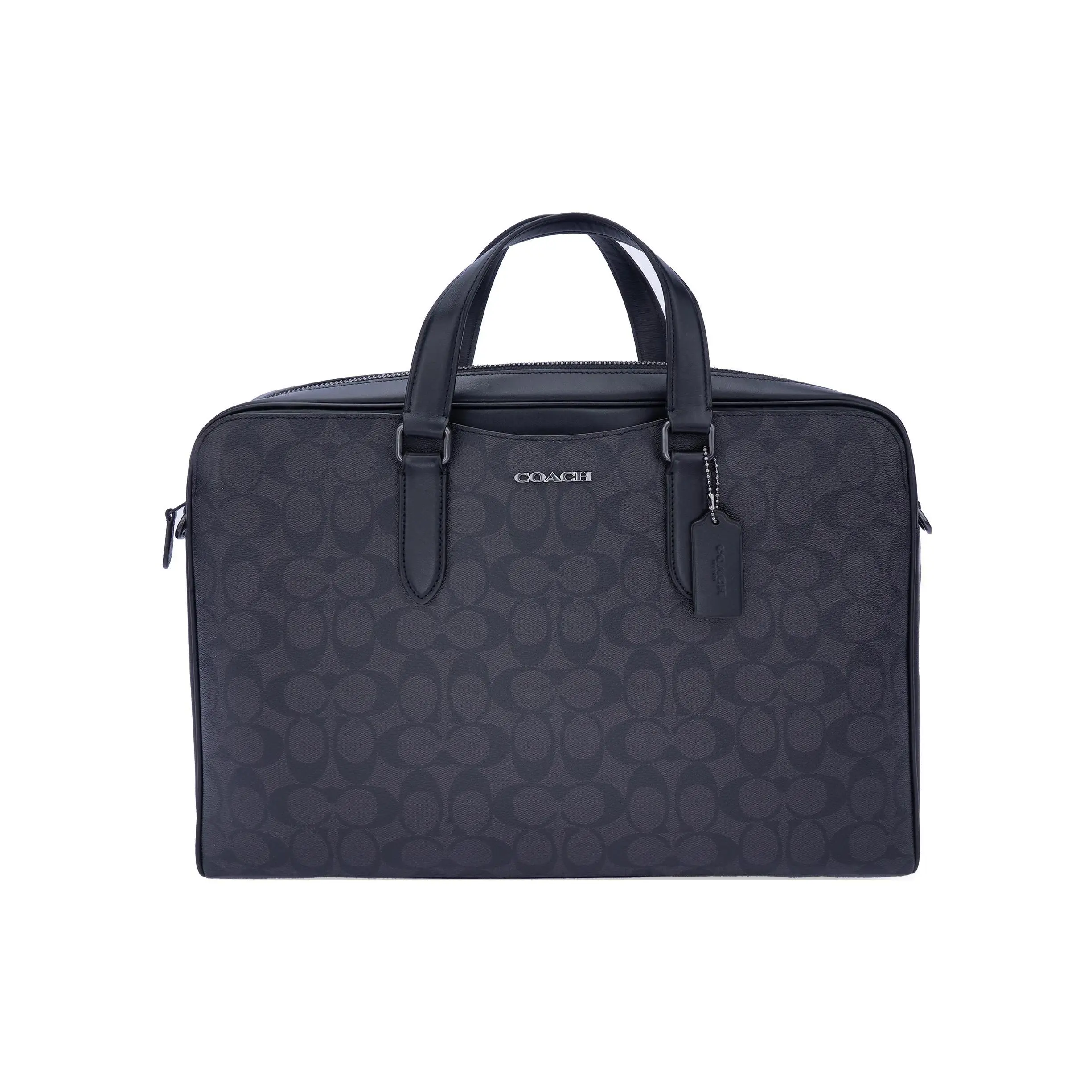 COACH Graham 39 Classic Monogram Zip-Top Briefcase in Calfskin – Men’s Large Tote, Crossbody, or Shoulder Bag – Black