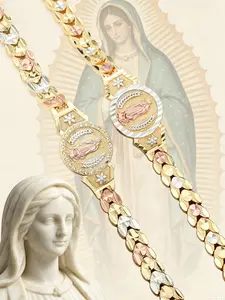 1Piece Copper Tri-Color New Gorgeous Exquisite Virgin Mary Bracelet - Elegant Religious Jewelry, Sparkling Zircon and Flower Inlay, Unisex, as Christian Jewelry Gifts, Catholic Accessories, Spiritual Gifts Pulseira Amulete da Virgem da Moda Guadalupe