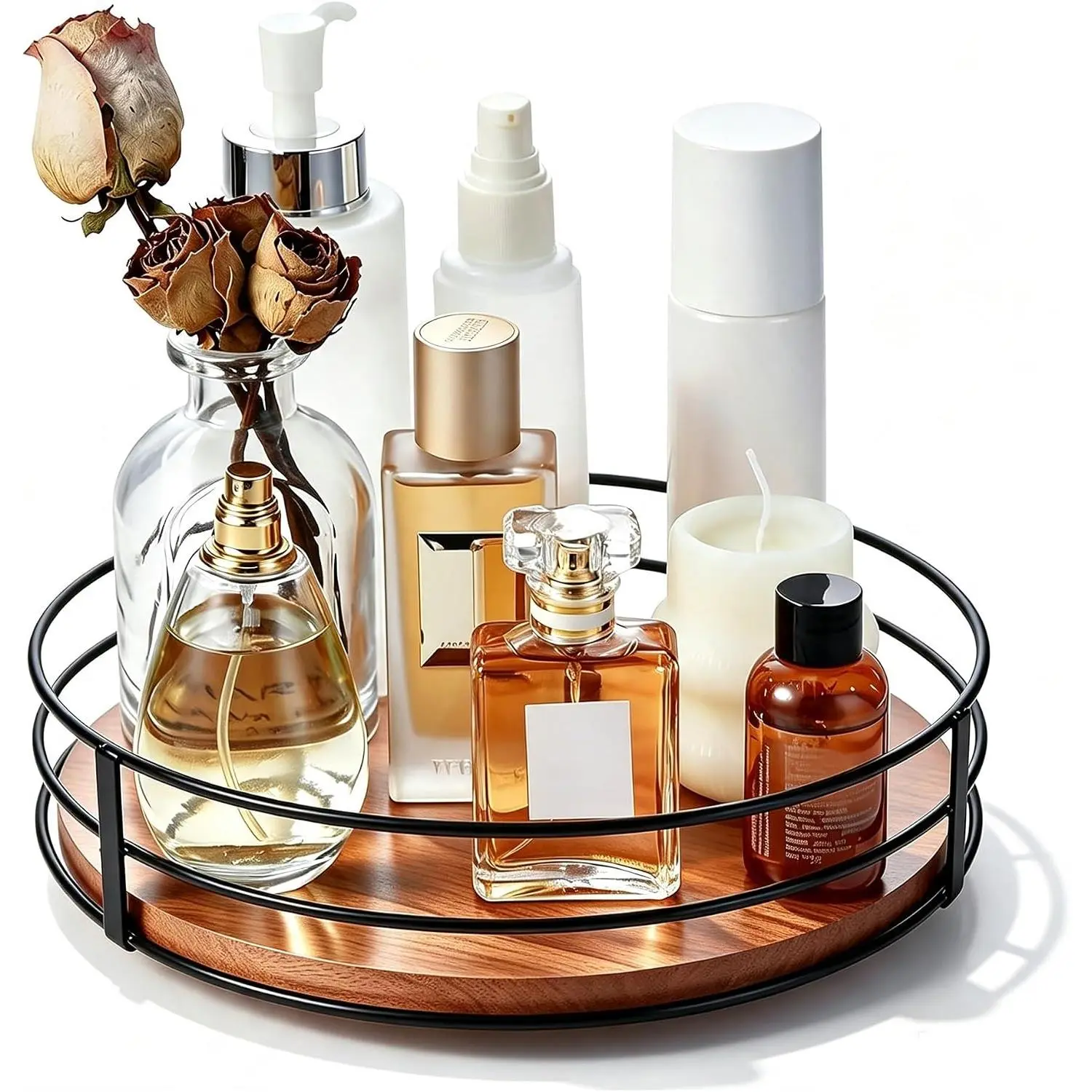 Rotating Perfume Tray, Perfume Holder Organizer, Light Brown | 10 Inch 360° Turntable Lazy Susan for Bathroom Counter Organizer for Men and Women