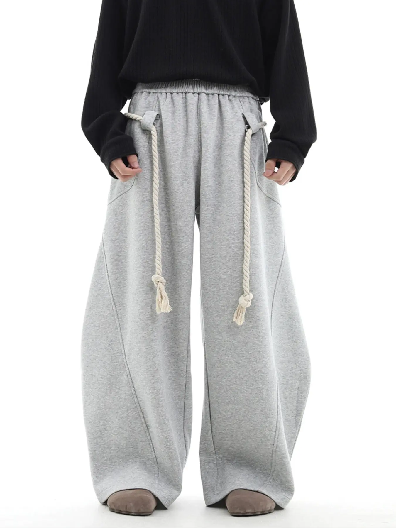 Men's Fashion Wide-Leg Baggy Knit Pants, Casual Loose-Fit Long Trousers, American Street Style, Lightweight, Perfect Gift for Him