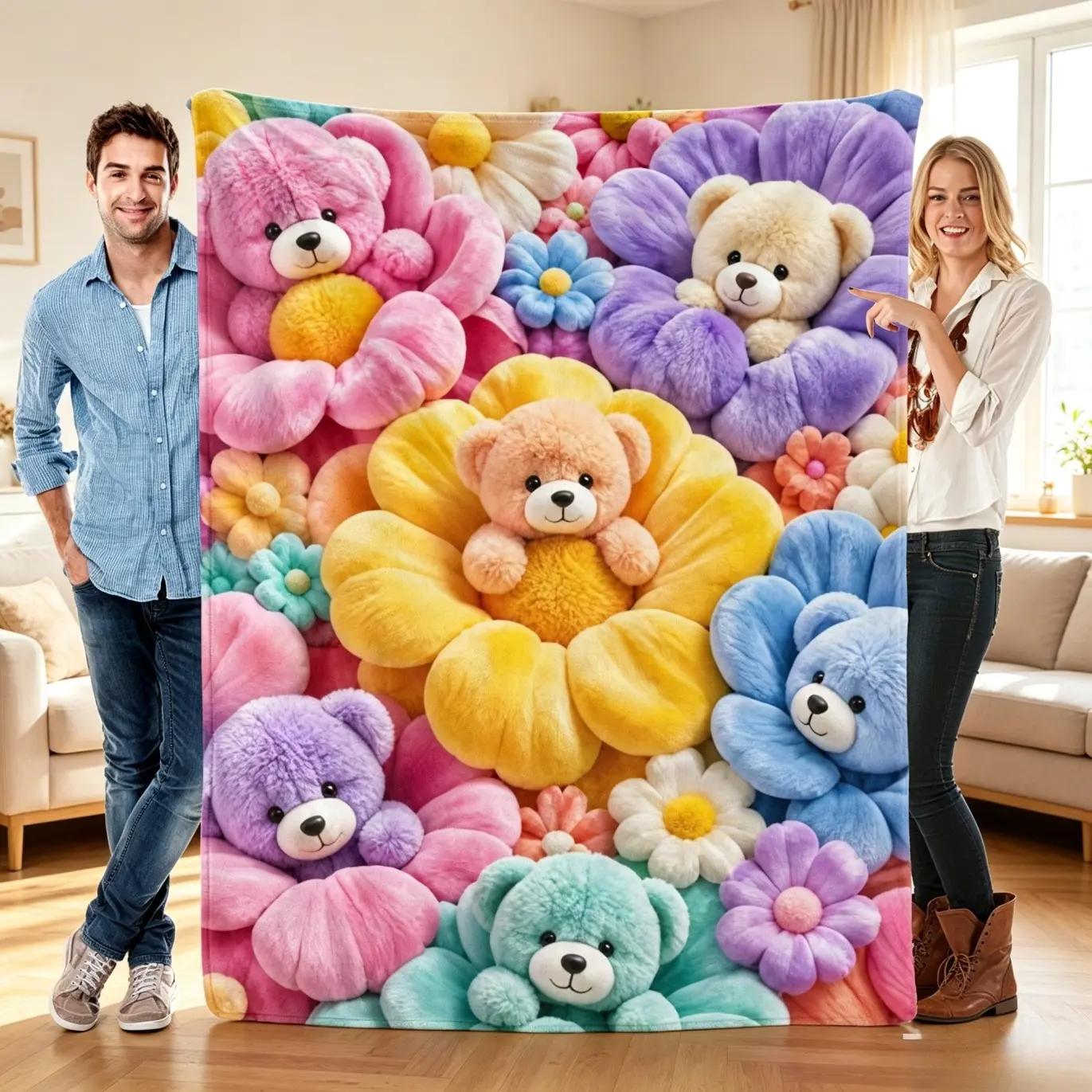 Cute Teddy Bear Blanket for Kids, Soft Warm Plush Throw Blanket, Cozy Nursery Bedding for Bedroom Couch Bed, Cute Bear Baby Kids Room Decor, Lightweight All-Season Cozy Gift