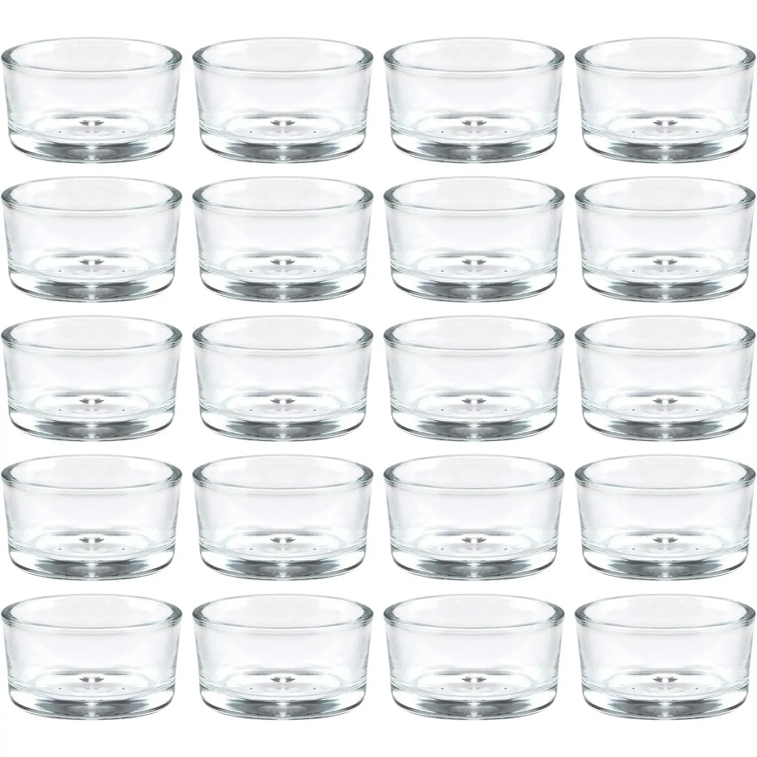 36 Pack Clear Glass Tealight Candle Holders for 1.5" Tealights | 1.8" wide x 1" high size; smooth glow; bulk decor for wedding centerpieces, party tables, romantic dinners & DIY