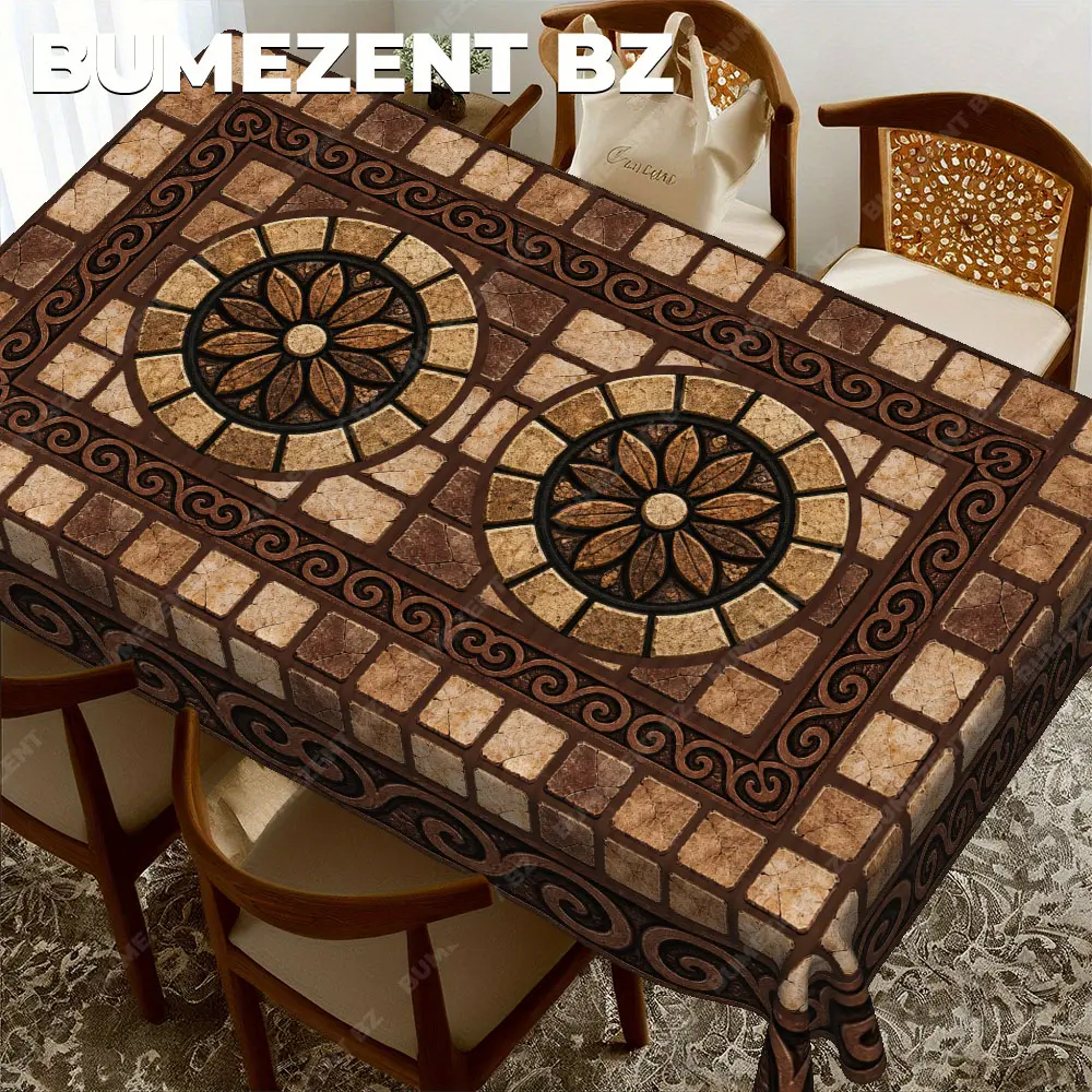 American Brown Vintage Stone Polyester Round Tablecloth, Rectangle Tablecloth, Printed Table Cover for Dining Table, Kitchen Table, Dining Room, Farmhouse Decor, Party, Wedding, Holiday, Banquet, Buffet, Indoor Outdoor Use