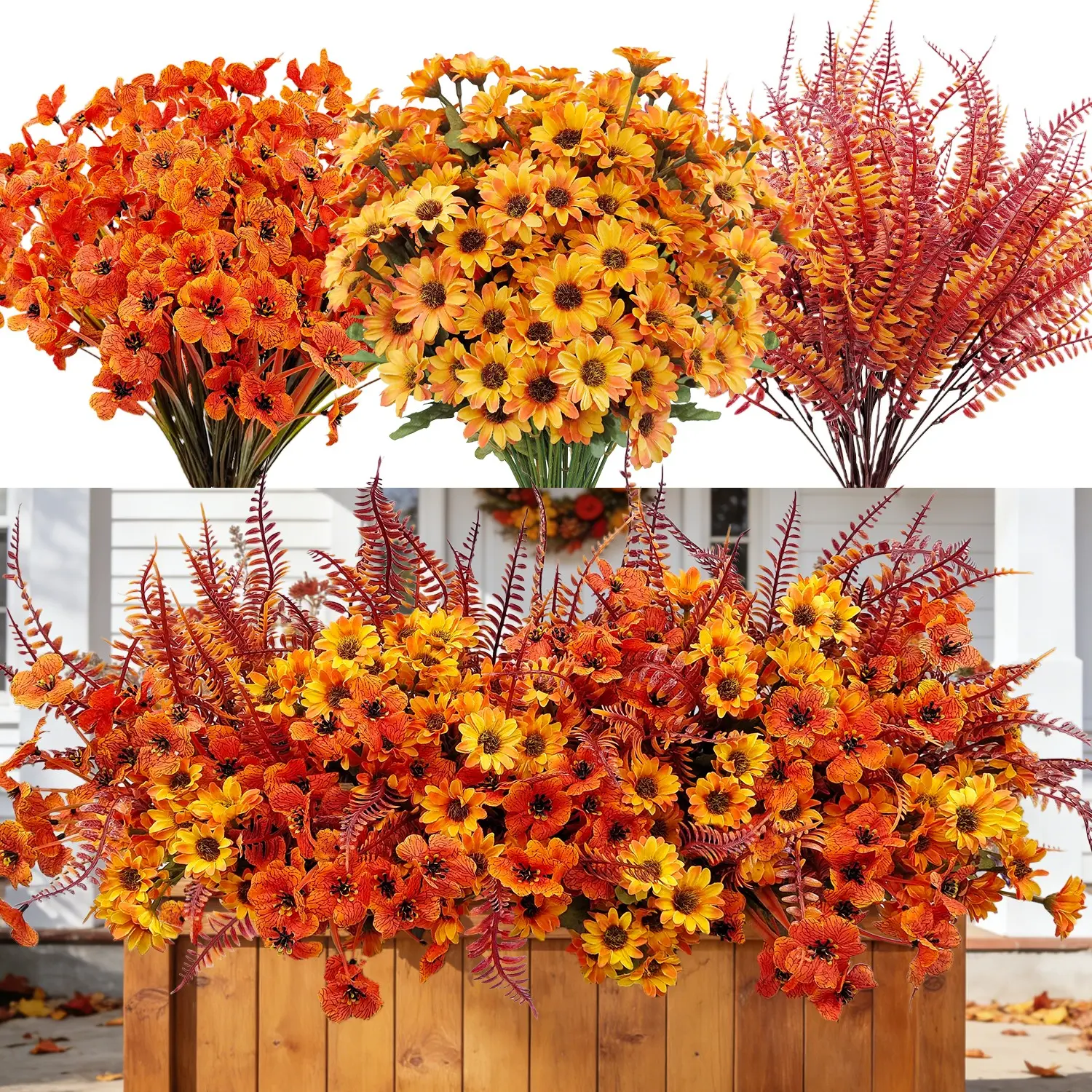 9pcs Daisy and Violet Autumn Simulation Flower with Leaves, UV Resistant Realistic Fake Flowers, Ideal for Garden and Home Decor