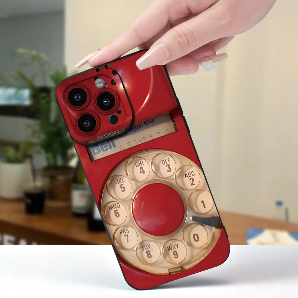 Phone Case - Old Telephone Red Vintage Easy Prints Mugcase: Smudge-Proof And Shock Absorbent | Black Classic Series for Iphone 17-11 Pro/Plus/Max | Premium Frosted Protection