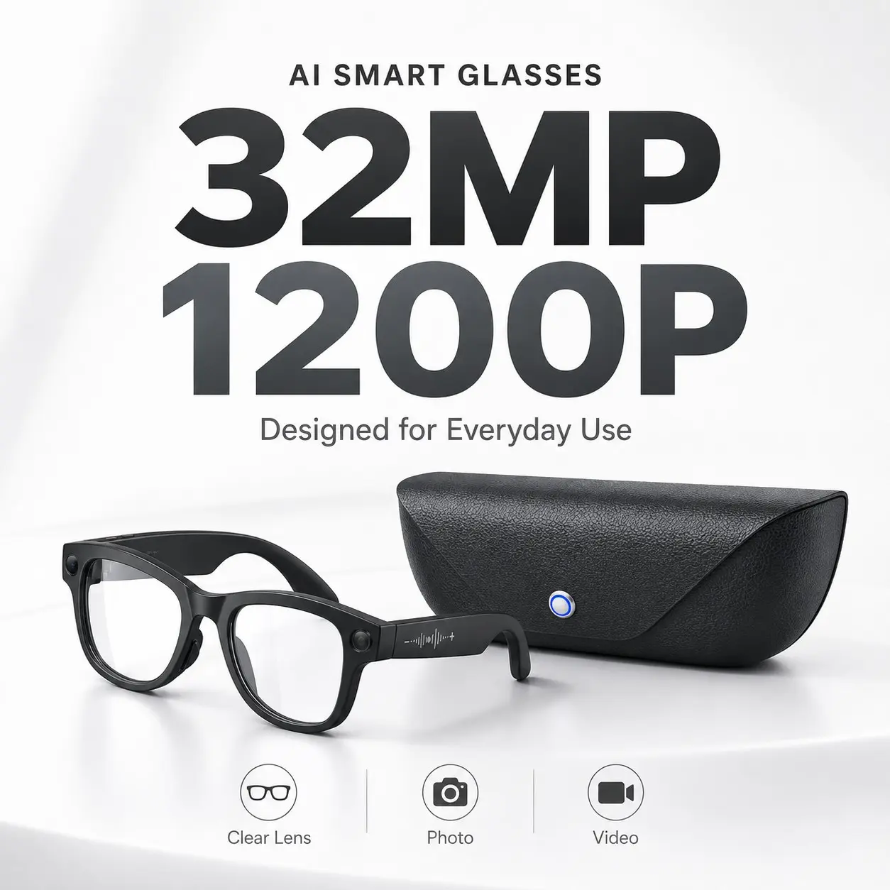 3D Surround Sound Bluetooth Smart Glasses 2026 Multi-Scenario Smart Wearable Eyewear, 1200P EIS Stabilized HD Video Recorder Sunglasses, 32MP 0.8s Fast Capture POV Vlog Images, Qwen ChatGPT AI Voice Wake-Up Real-Time Language Translator Assistant, Touch C