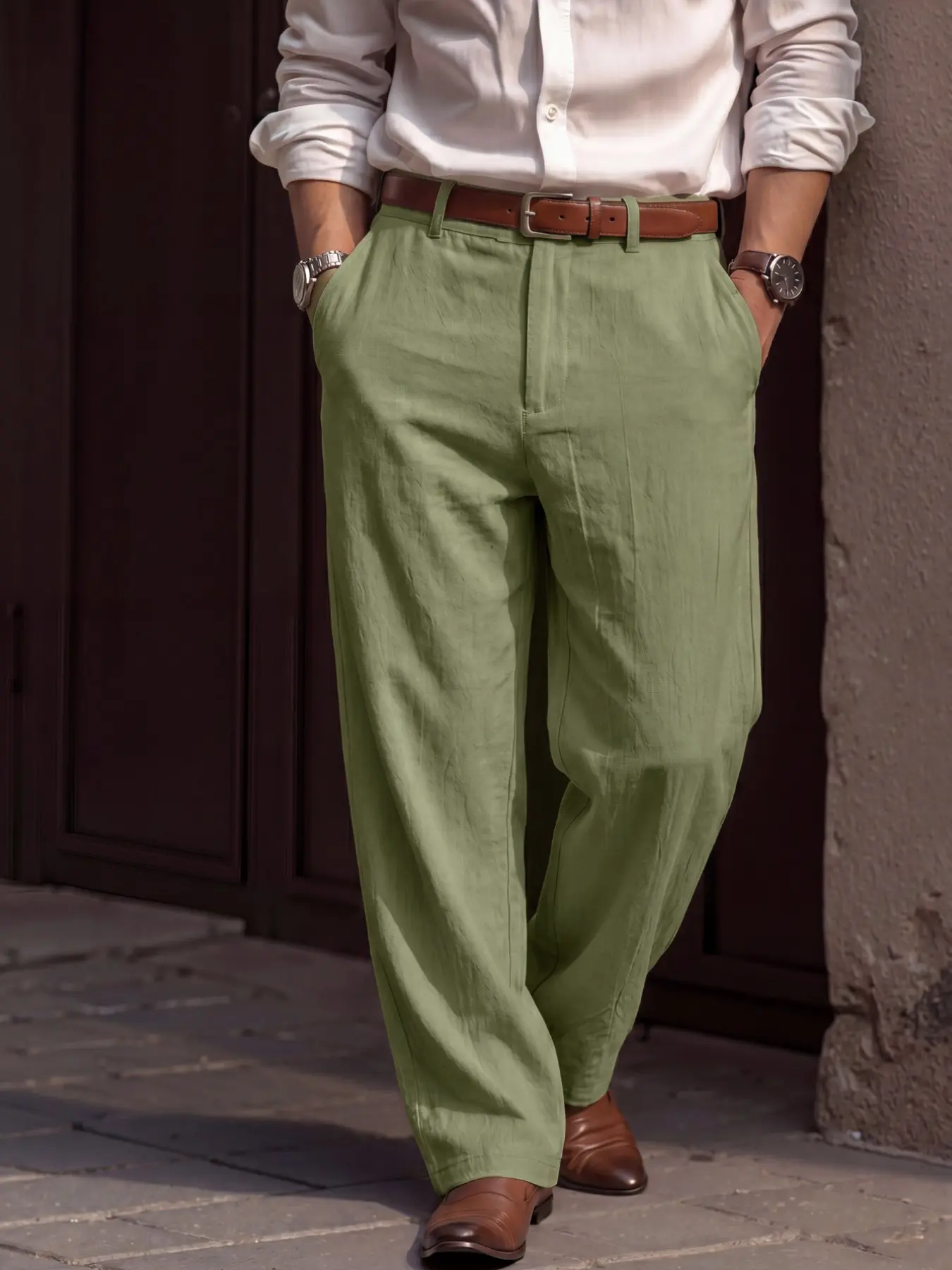 Men's Lightweight Linen Pants, Casual Minimalist Trousers, Casual Fashion Long Trousers for Spring Summer Fall, Business Office Commute, Sports Beach Vacation