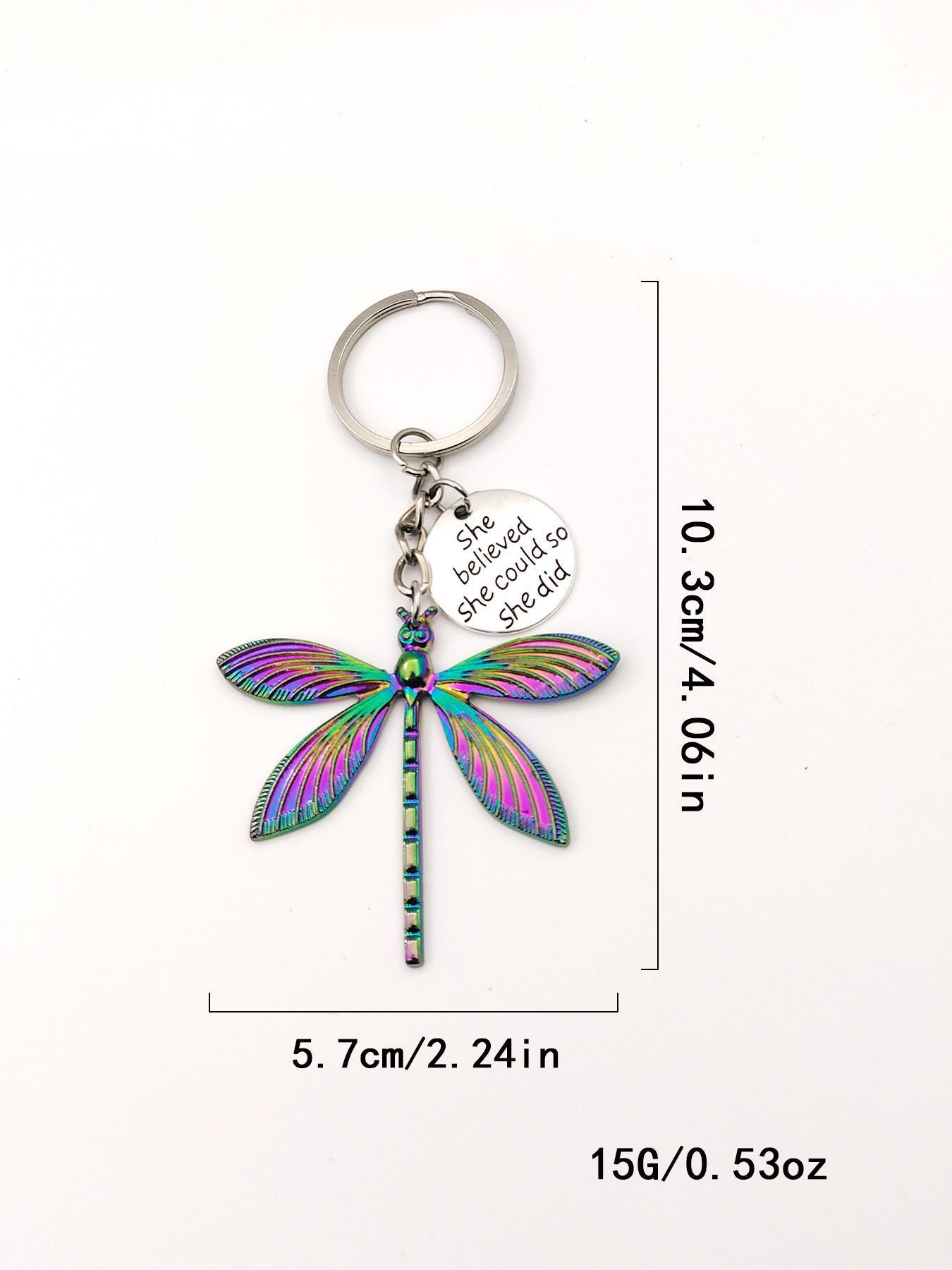 Fashion Colorful Dragonfly Pendant Keychain, Creative Letter Design Keychain for Men & Women, Fashion Keychain for Daily Bag Decor, Trendy All-match & Exquisite Keychain for Birthday Gift