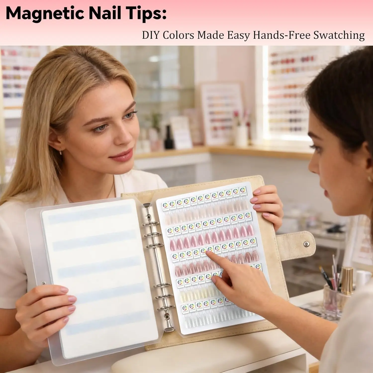 60 Colors Nail Art Magnetic Color Swatch Book, Detachable & Reusable Magnetic Nail Color Card Display Album, Portable Minimalist Style Nail Gel Polish Color Chart, DIY Color Matching Tool for Nail Technicians, Salon Store Display & Personal Nail Art Pract