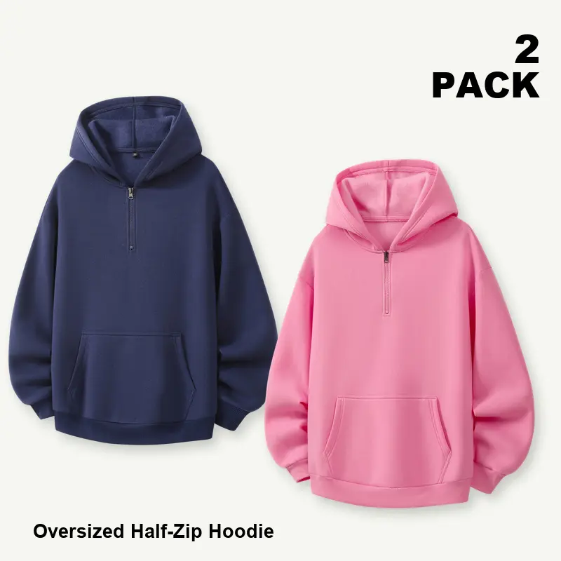 2-Pack Half Zip Hoodies, Long Sleeve Hooded Pullover Sweatshirts with Kangaroo Pocket, Mixed Assorted Colors, Casual Everyday Layering Tops, Sizes S-XXL