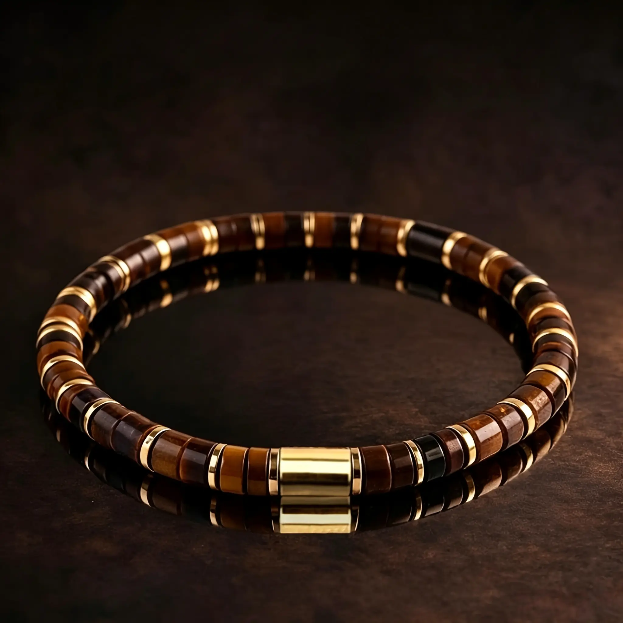 1pc Handmade Natural Tiger Eye Stone Beaded Bracelet - Genuine Tiger' Eye Jewelry, Golden-Tone Suitable for Men &, Year-Round Daily Wear, Holiday Gift, Natural Beads for Parties & Special Occasions