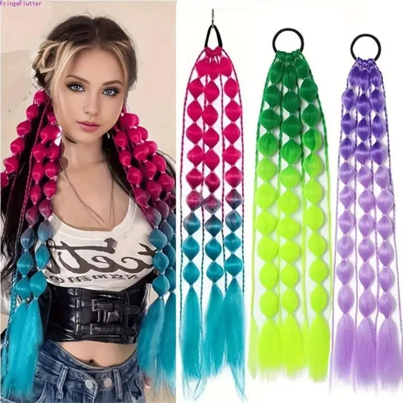 Women's 2026 New Long Bubble Ponytail Wig - Spiral Gradient Braid, Synthetic Fiber Extensions, Damage-Free Clip, Natural Fluffy Easy-Wear, Premium for Stage Performances, Cosplay Events, Spiral Braid Synthetic Extensions & Pieces