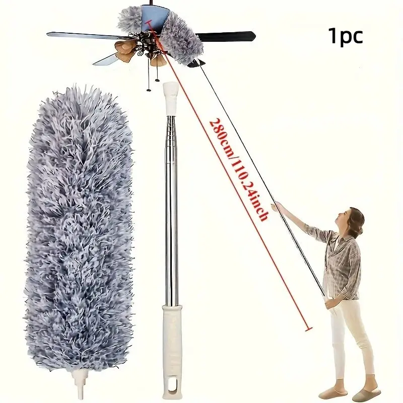 110-Inch Extendable Microfiber Dust Remover, Bendable Head Long Handle, Reusable Washable, Ideal for High Ceilings, Blinds, Furniture, Cars, Bendable Duster