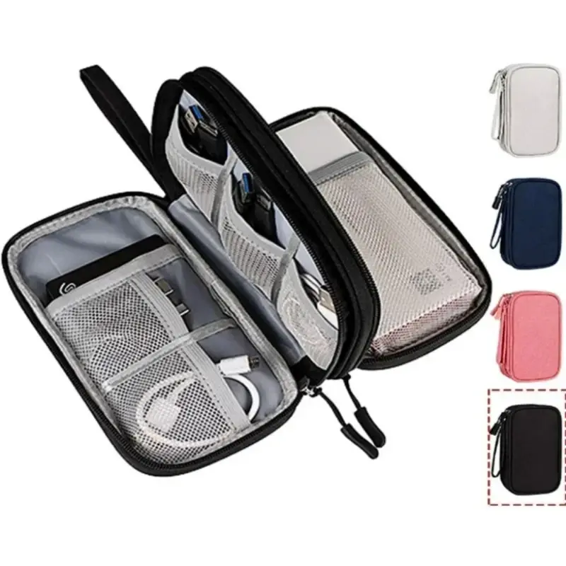 1pc Travel Electronics Accessories Organizer Portable Waterproof Double Layers Storage Bag for Cable Hard Disk Power Bank