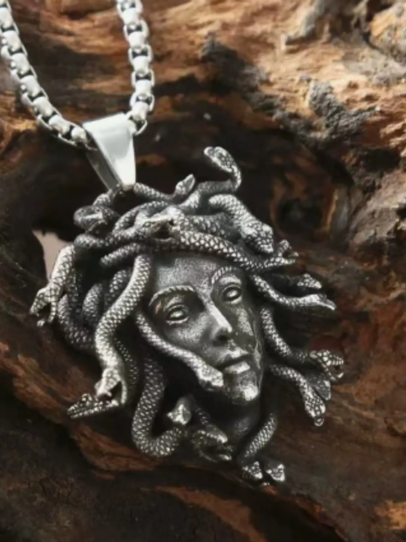 Vintage Greek Medusa Snake Pendant Necklace, Stainless Steel Men's Chain, Casual All-Season Jewelry, Zinc Alloy Material