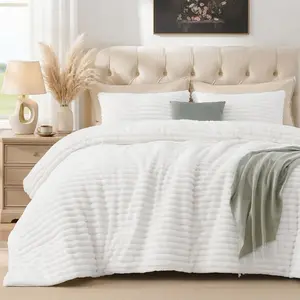 Marshmallow Full Fleece Comforter Set White Faux Fur Comforter Set Luxury Bedding Set Soft Plush Fuzzy Warm Bed Set son 3 Pieces (1 Shaggy Comforter, 2 Pillowcases)