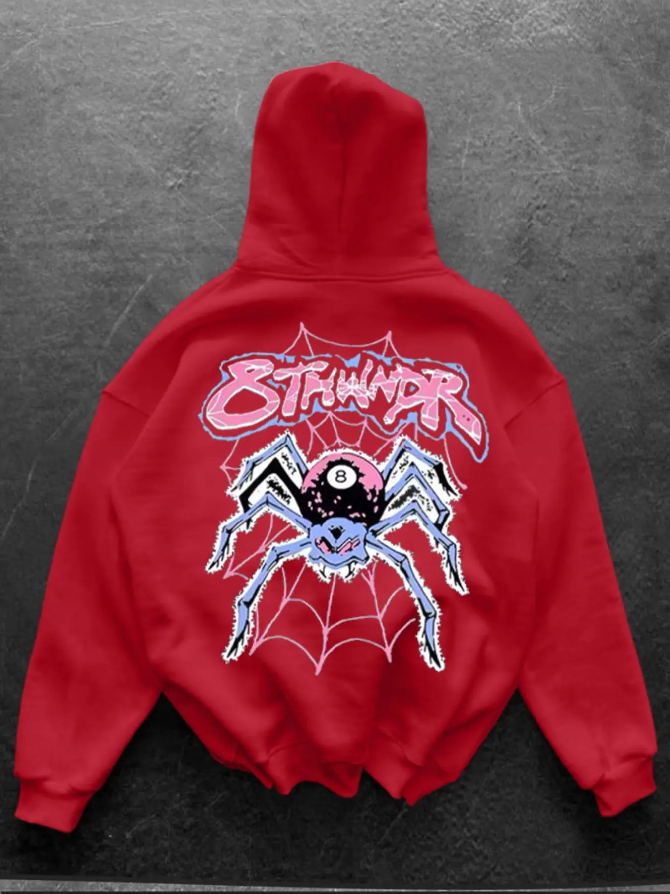 American High Street Blue Spider 8 Ball Print Hoodie, Unisex Retro Graffiti Loose Fit Sweatshirt, Fall & Winter Casual Wear