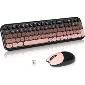 Keyboard and  Combo,  2.4GHz Colorful Full-Size Retro Typewriter Keyboard with  Shape 3 Level Adjustable Optical  for PC/Desktop/Laptop/Windows (Black Berry)