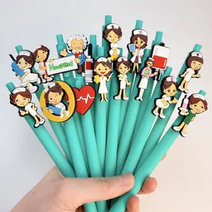 15/25pcs Creative Cute Medical Doctor & Nurse Design Retractable Ballpoint Pens, Campus Style Back-to-School Female Doctor Collection Push-Type Gel Pens, Random Colors