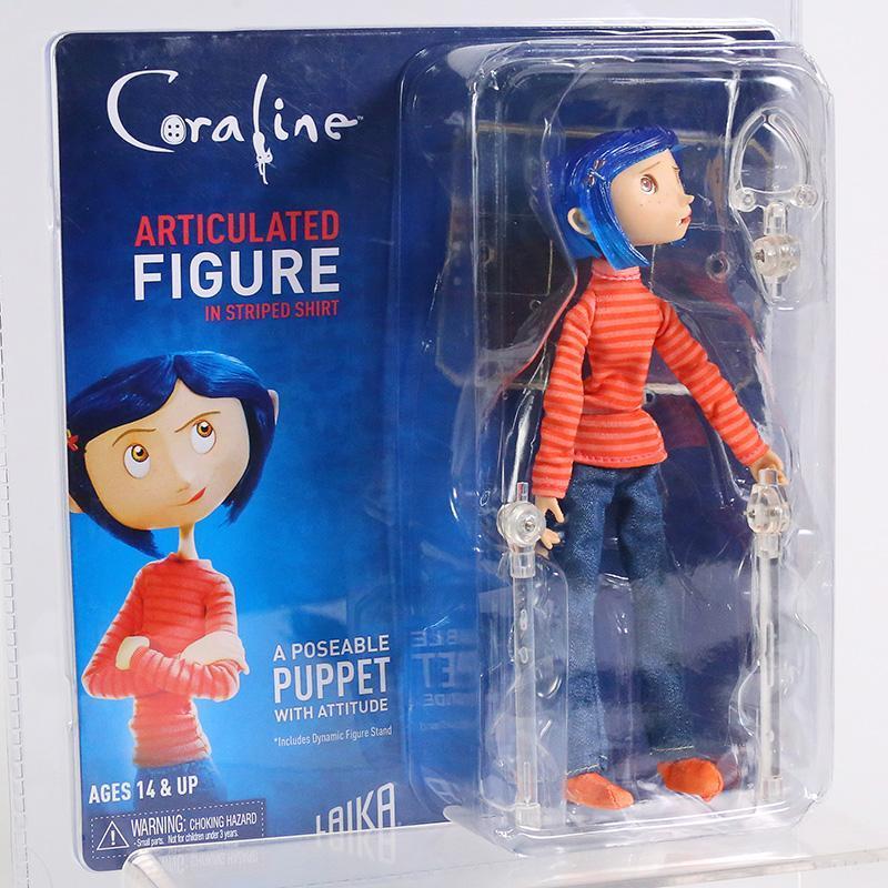 NECA Coraline in Striped Shirt / Yellow Raincoat 7" ABS/PVC Action Figure Toy Doll