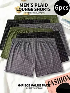 6 Pack Men's Loose Fit Plaid Boxer Shorts Breathable Lounge Underwear