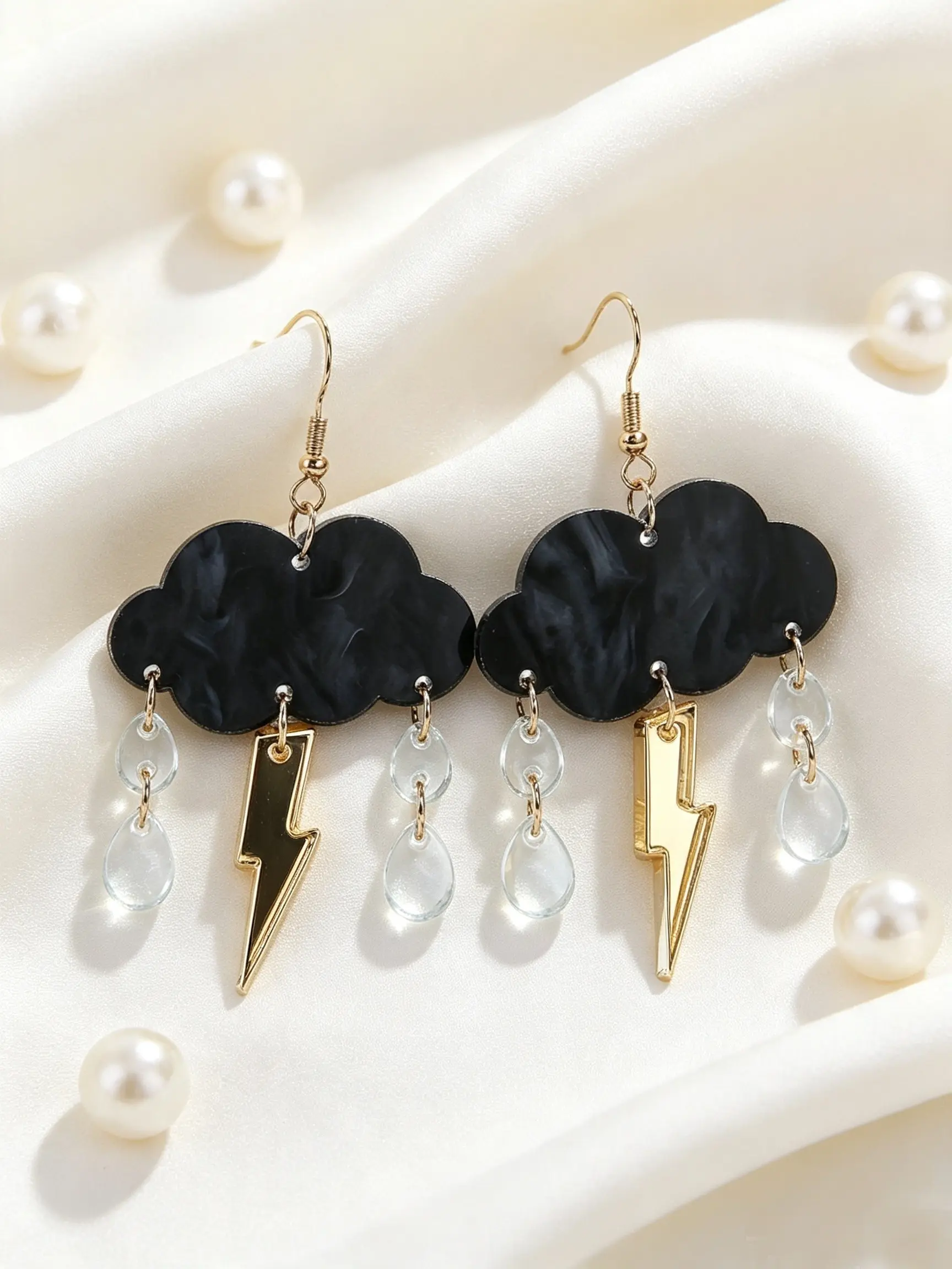Black Cloud Lightning Drop Earrings, Acrylic Weather Earrings, Stylish Personality Jewelry for Women, Gothic-Inspired Accessories
