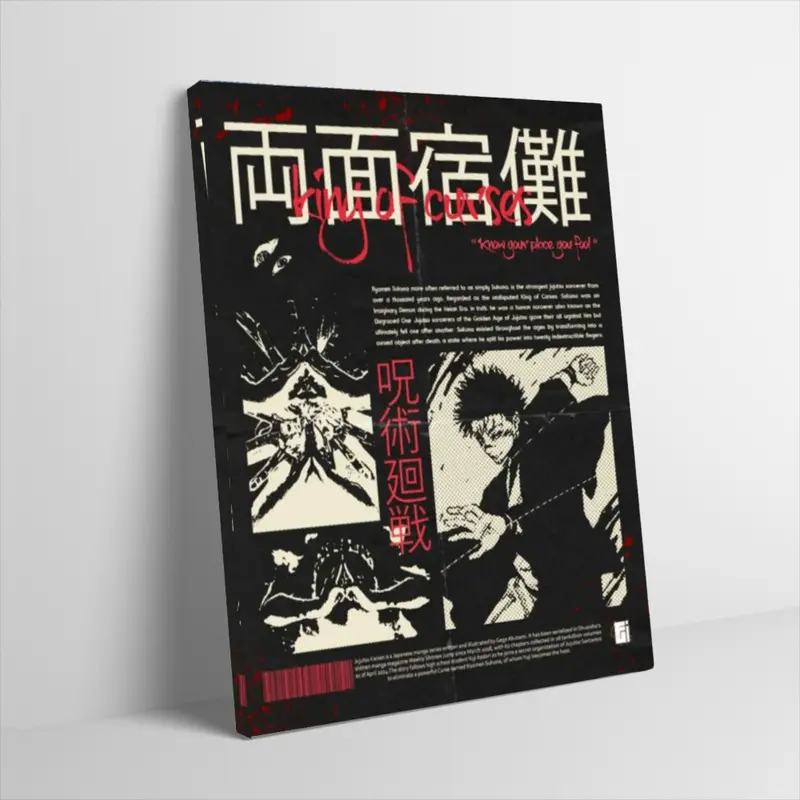 Ryomen Sukuna Jujutsu Kaisen Poster Canvas Wall Art Dark Aesthetic Red Black Cursed King Comic Panel Layout Print Shonen Anime Manga Wall Decor Gaming Room Boy Bedroom Unframed
