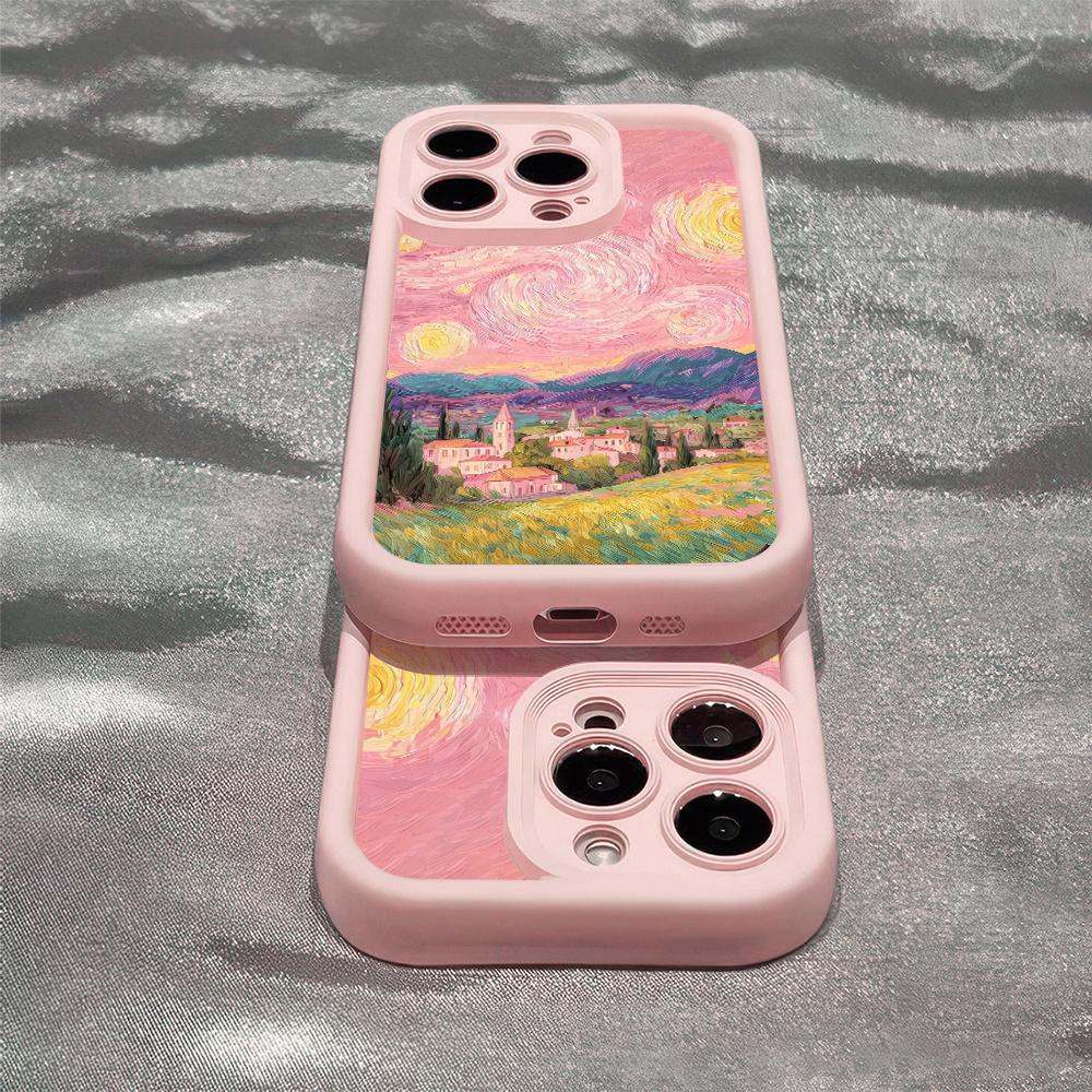 Phone Case - Charming Pink Starry Night Design, Perfect Pink Textured Phone Cover Compatible with for Apple Smartphones Including  iPhone 17 E Air Pro ProMax iPhone16 15 14 Plus 13 12 Mini 11 X XS XR