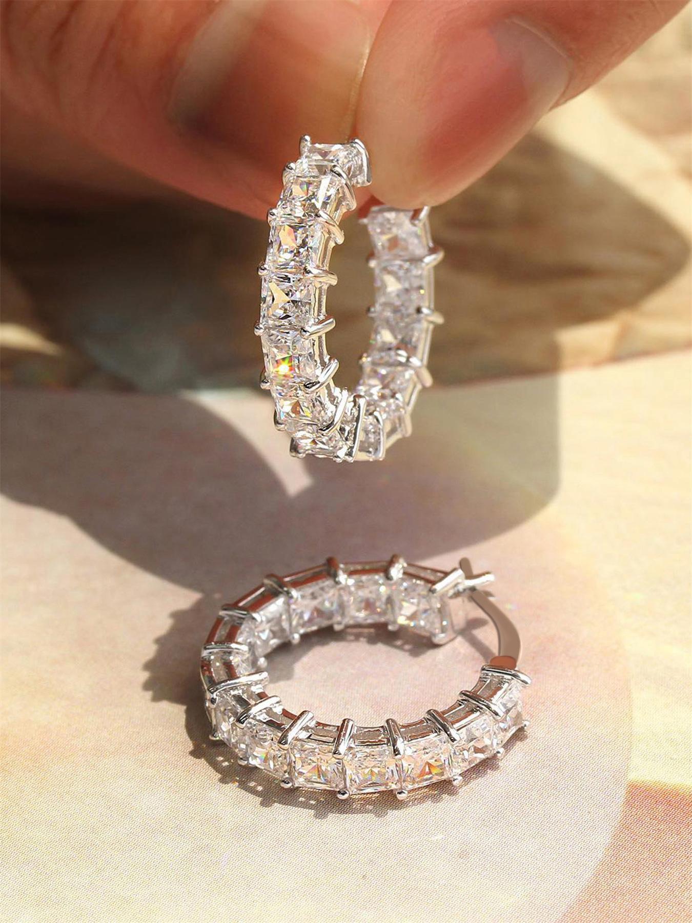 Rhinestone Decorated Hoop Earrings, Fashionable Hoop Earrings for Women & Girls, Fashion Jewelry for Party, Daily Clothing Decor, Trendy All-match & Exquisite Jewelry for Birthday Gift