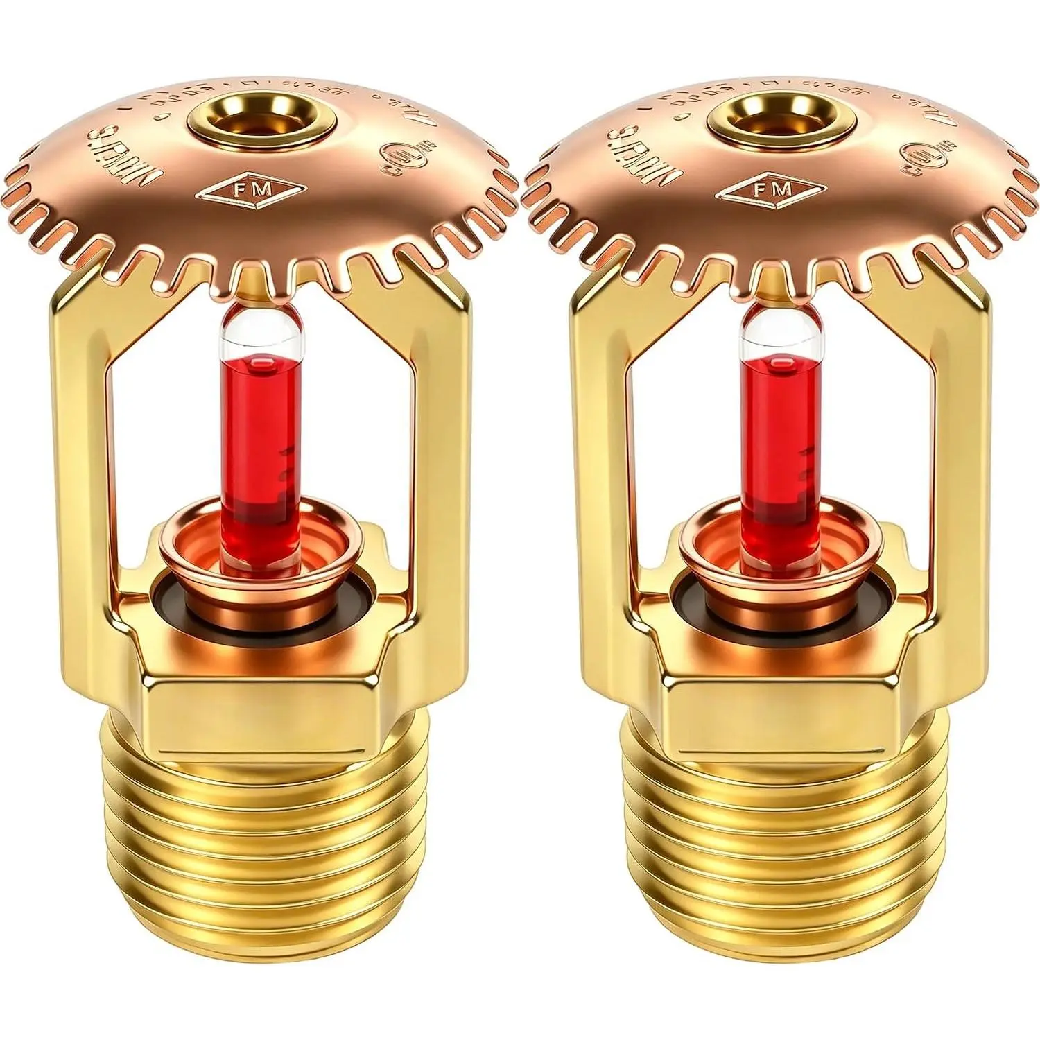 (2 Pack) FM Approved & UL/CUL Listed Fire Sprinkler  Upright  | 1/2” NPT 155°F (68°C) K=5.6 K80 Dia5mm Glass Bulb Standard Response for Automatic Fire Sprinkler System Bronze Frangible Bulb