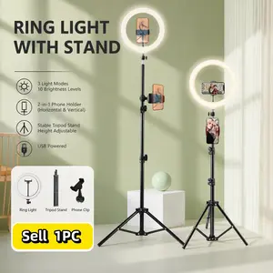 10 Inch Selfie Ring Light, 63 Inch Flexible Tripod Stand, Adjustable LED Light, Live Streaming, Video Conference, Vlogging Lamp
